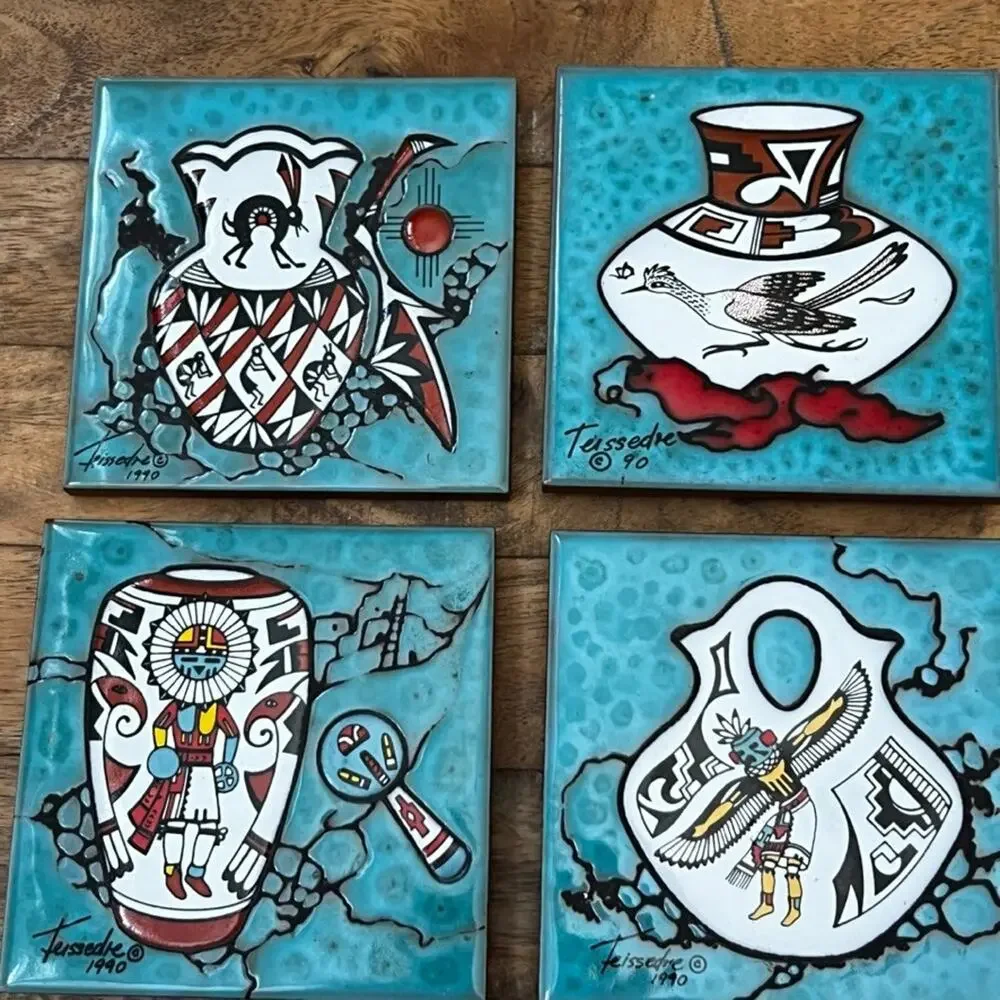 Cleo Teissedre Ceramic Tiles Set of 4 4